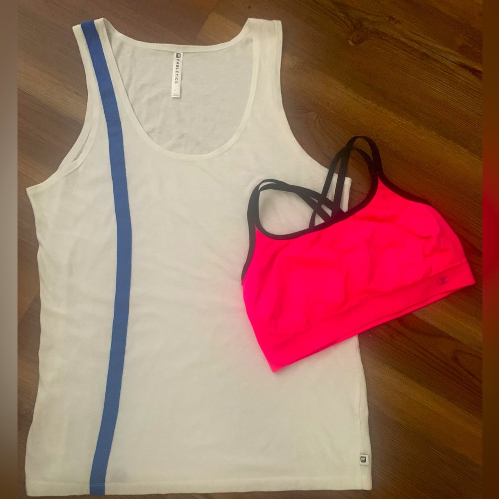 Fabletics Cotton Tank & Champion Athletic Bra (marked L)